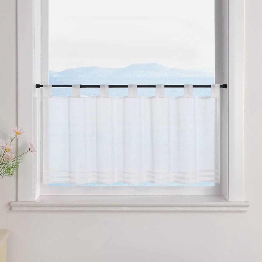 Vitrine met lussen transparante stoffen gordijnen 1 stuk wit 30 x 120 cm