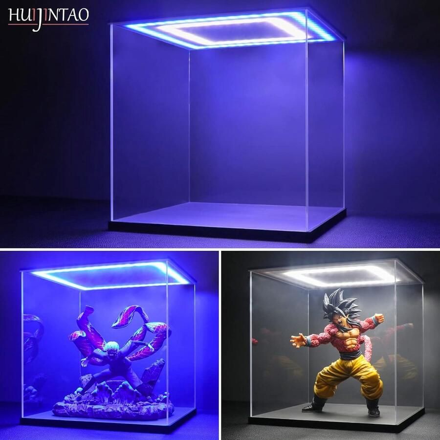 Vitrine voor Verzameling Acryldoos met LED-verlichting [1 stuk] Transparant [Acrylglas] [15x15x20 cm]