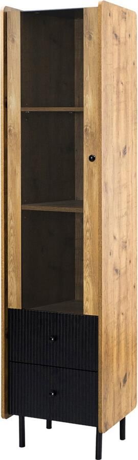 Zonder merk Gotagee Glaskast hoge kast van hout met glazen deur LED-verlichting woonkamerkast