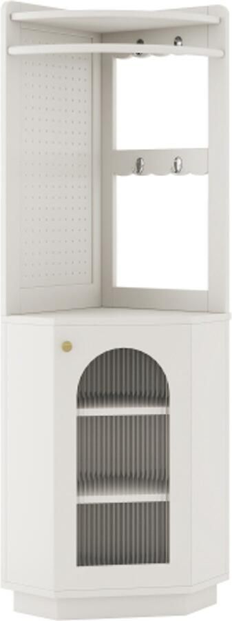 Vitrinekast Hoge kast badkamerkast met lichtlijst badkamermeubel hoekkast met opbergvak open vak met haken met verstelbare planken 45 x 45 x 166 6 cm wit