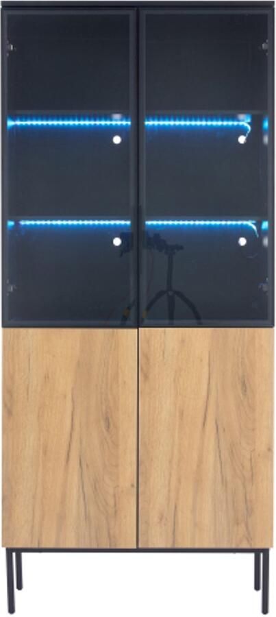 Vitrinekast met glazen deuren 180 cm hoge kast met ledverlichting boekenkast 5-laags glazen vitrine voor verzamelobjecten boekenplank kantoor zwart