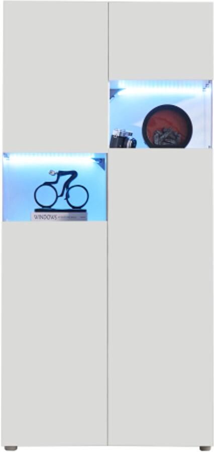 Zonder merk Gotagee Vitrinekast met LED-verlichting hoge kast met transparant acryl wit staande vitrinekasten multifunctionele kast voor woonkamer kantoor keuken open opbergruimte 80x38x170cm