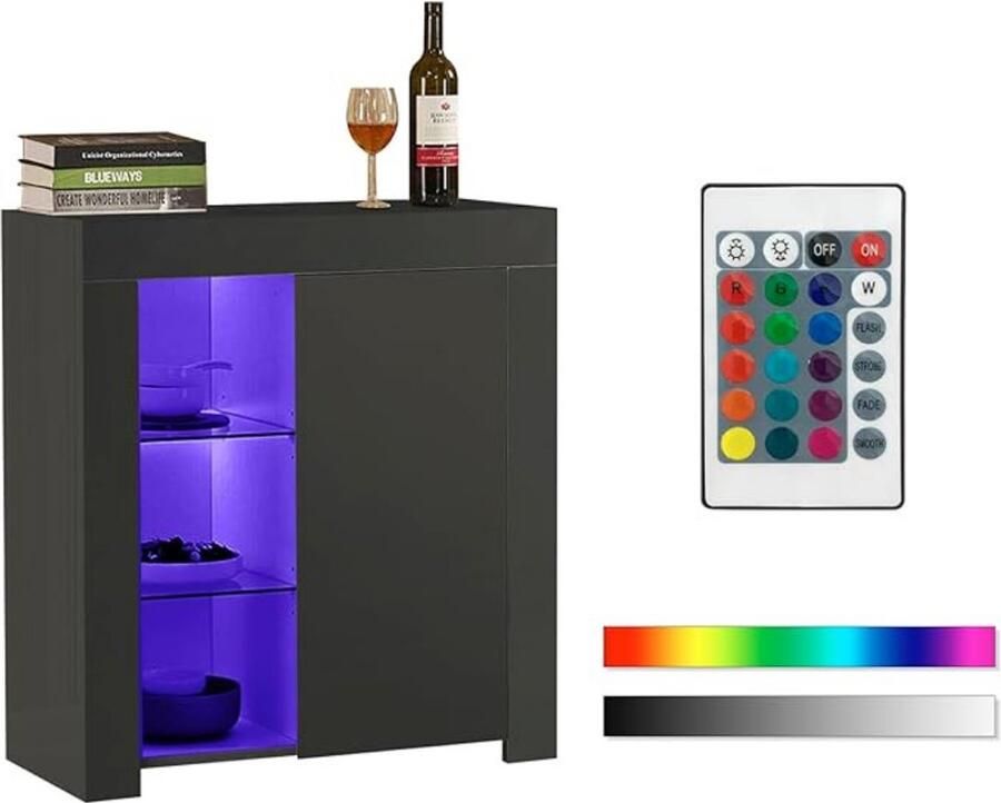 Vitrinekast Met Led Verlichting Vitrinekast Met Glas En Instelbare Verlichting Vitrinekasten Woonkamer – Verzamelkast Met 1 Deur en 3 Lagen Planken Vitrine Kast – 35 x 75 x 82 Cm – Zwart