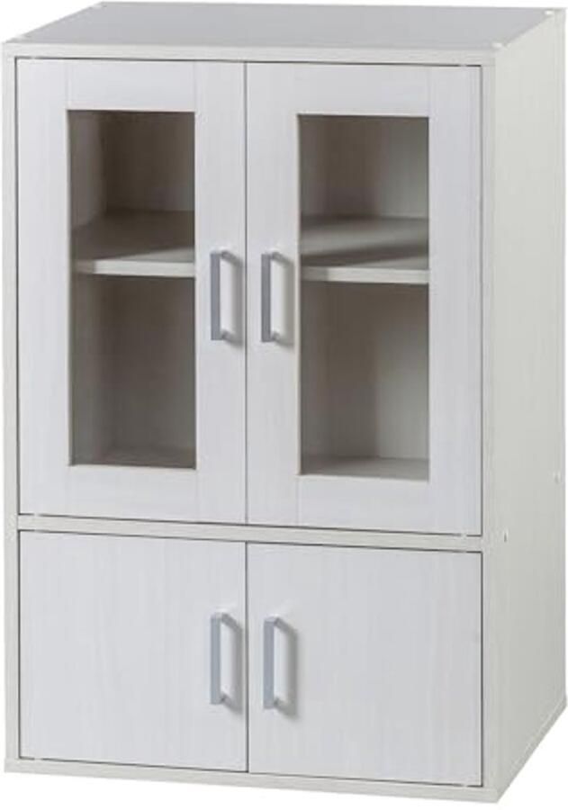 Vitrinekast met Planken en Geëgaliseerde Deurklink Houten Keuken Kast In Hoogte Verstelbare Plank Witte Eik