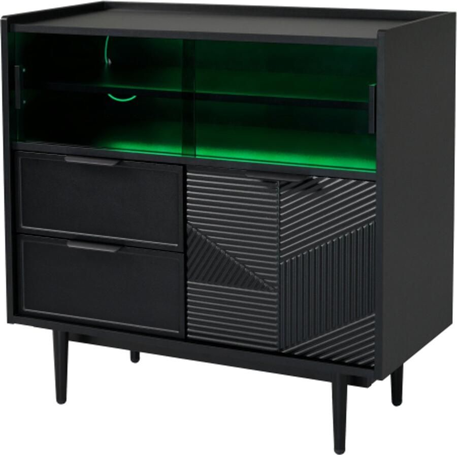 GOTAGEE vitrinekast Opbergkast badkamerkast dressoir met lichtlijst 80 cm breed glazen deur