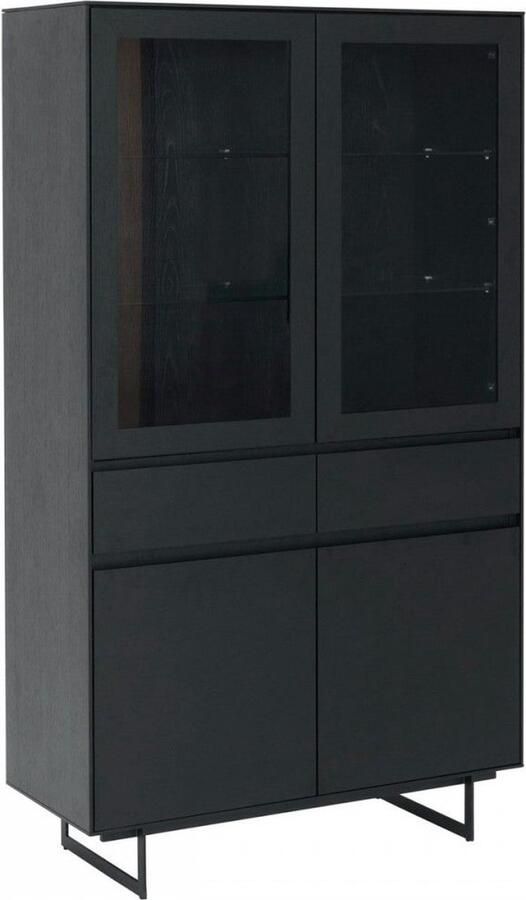 Rootz Living Rootz Vitrinekast Opbergkast Showcase-eenheid Voldoende opbergruimte Soft Close-systeem geïntegreerde LED-verlichting 110 cm x 45 cm x 190 cm Zwart eikenfineer