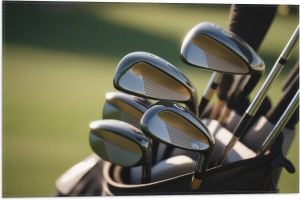Vlag Golf Clubs in Trolley op Golfbaan 60x40 cm Foto op Polyester Vlag
