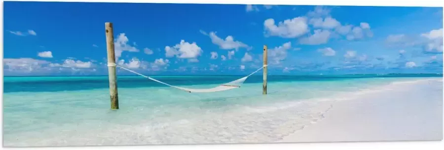 Vlag Hangmat boven Aankomende Golven op Wit Tropisch Strand 120x40 cm Foto op Polyester Vlag