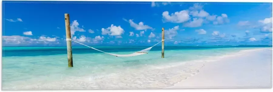 Vlag Hangmat boven Aankomende Golven op Wit Tropisch Strand 60x20 cm Foto op Polyester Vlag