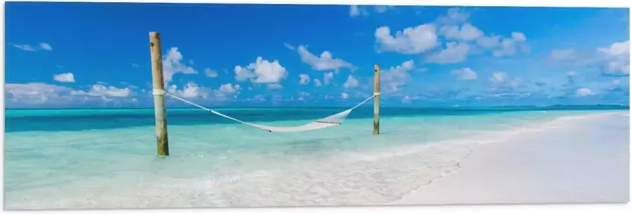 Vlag Hangmat boven Aankomende Golven op Wit Tropisch Strand 90x30 cm Foto op Polyester Vlag