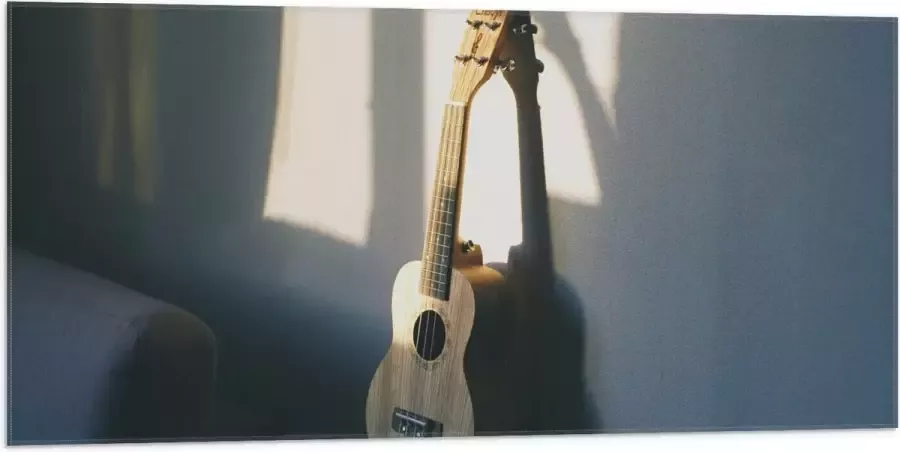 Vlag Houten Gitaar op Rand van Bank 100x50 cm Foto op Polyester Vlag