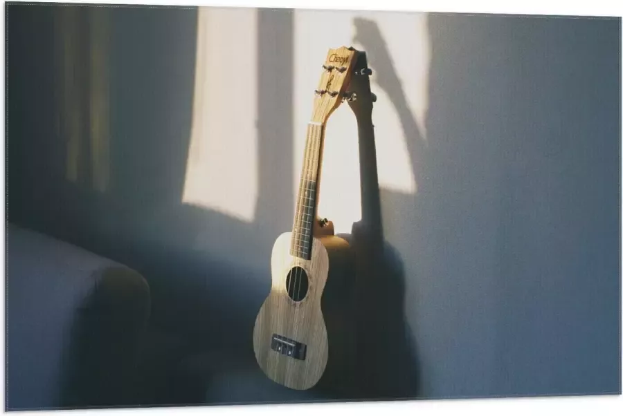Vlag Houten Gitaar op Rand van Bank 105x70 cm Foto op Polyester Vlag