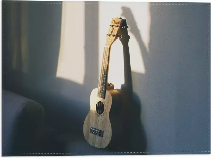 Vlag Houten Gitaar op Rand van Bank 40x30 cm Foto op Polyester Vlag