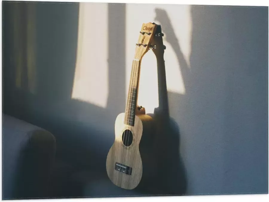 Vlag Houten Gitaar op Rand van Bank 80x60 cm Foto op Polyester Vlag