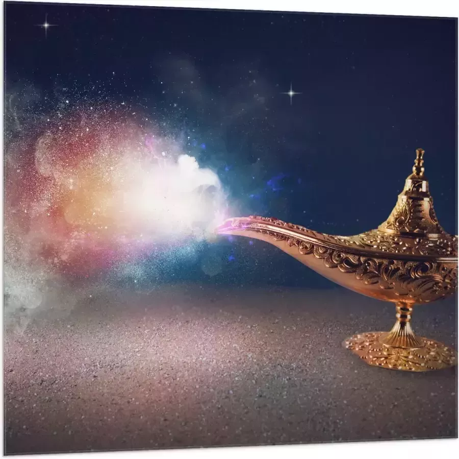 Vlag Magische Gouden Lamp met Kleurrijke Rook 100x100 cm Foto op Polyester Vlag - Foto 1