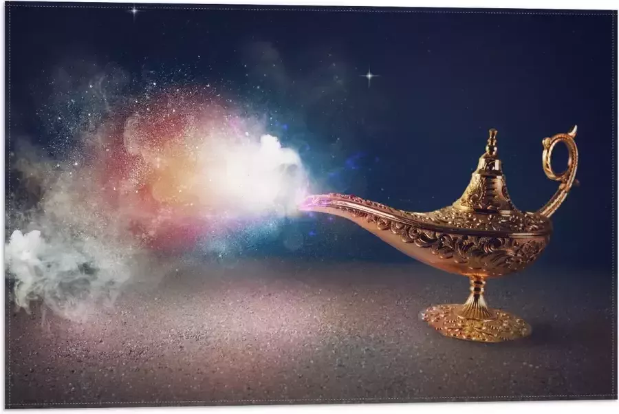Vlag Magische Gouden Lamp met Kleurrijke Rook 60x40 cm Foto op Polyester Vlag