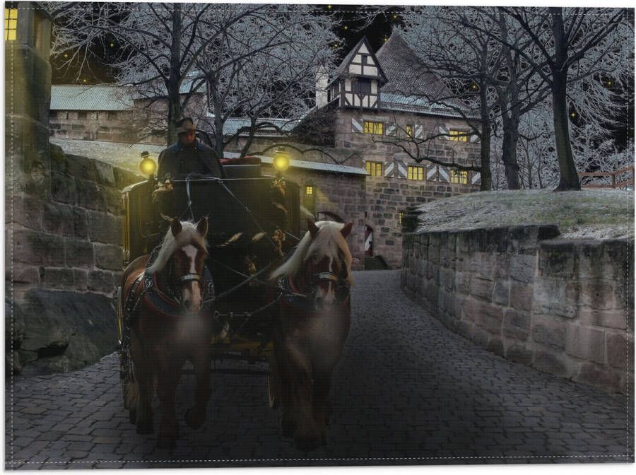 Vlag Pad Persoon Bomen Huis Dier Paarden Lampen 40x30 cm Foto op Polyester Vlag