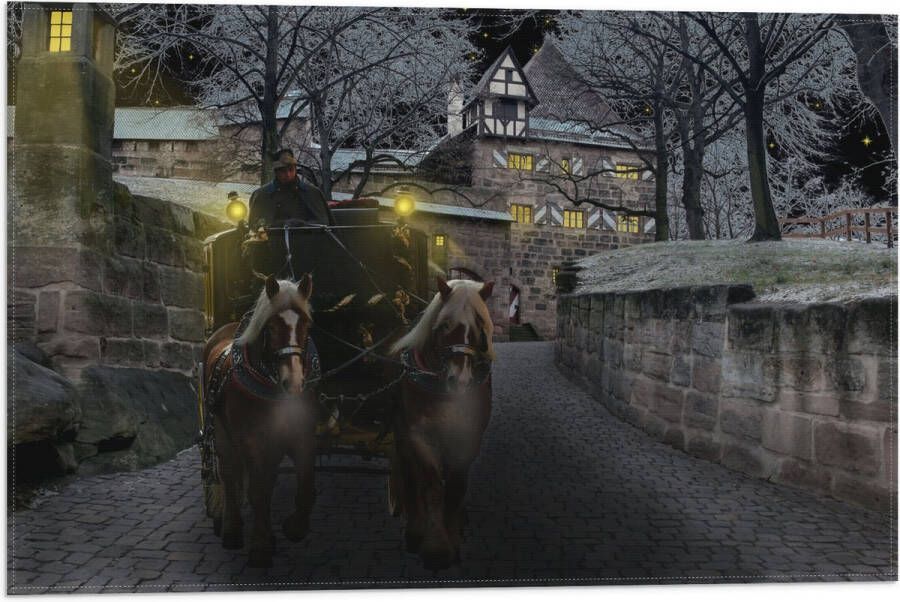Vlag Pad Persoon Bomen Huis Dier Paarden Lampen 60x40 cm Foto op Polyester Vlag
