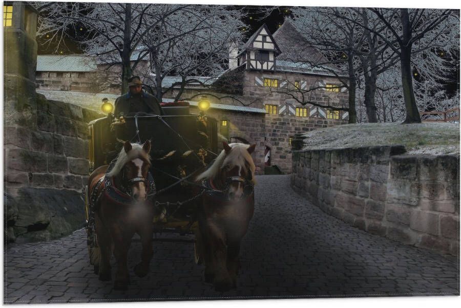 Vlag Pad Persoon Bomen Huis Dier Paarden Lampen 75x50 cm Foto op Polyester Vlag