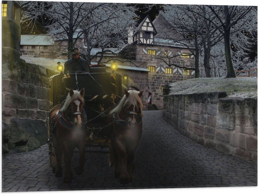 Vlag Pad Persoon Bomen Huis Dier Paarden Lampen 80x60 cm Foto op Polyester Vlag