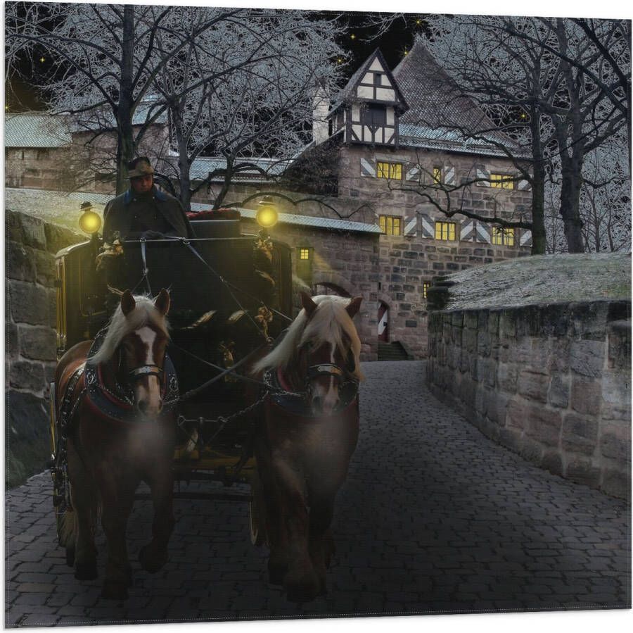 Vlag Pad Persoon Bomen Huis Dier Paarden Lampen 80x80 cm Foto op Polyester Vlag