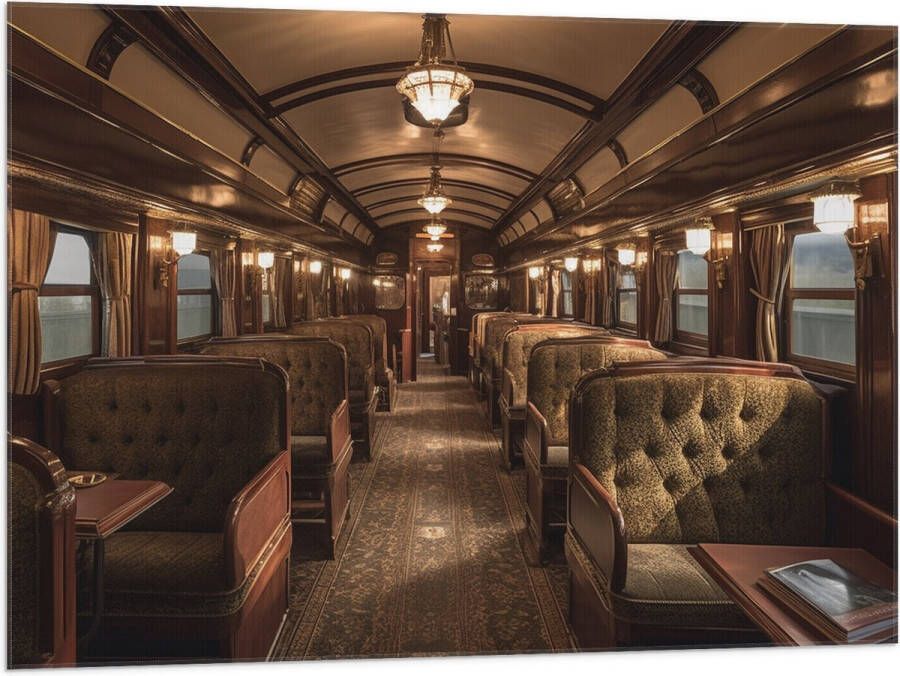 Vlag Trein Stoelen Hout Lampen 100x75 cm Foto op Polyester Vlag