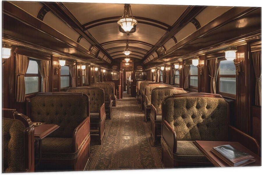 Vlag Trein Stoelen Hout Lampen 105x70 cm Foto op Polyester Vlag