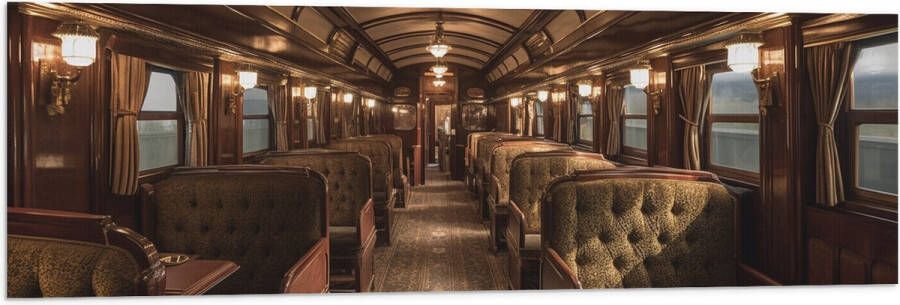 Vlag Trein Stoelen Hout Lampen 120x40 cm Foto op Polyester Vlag