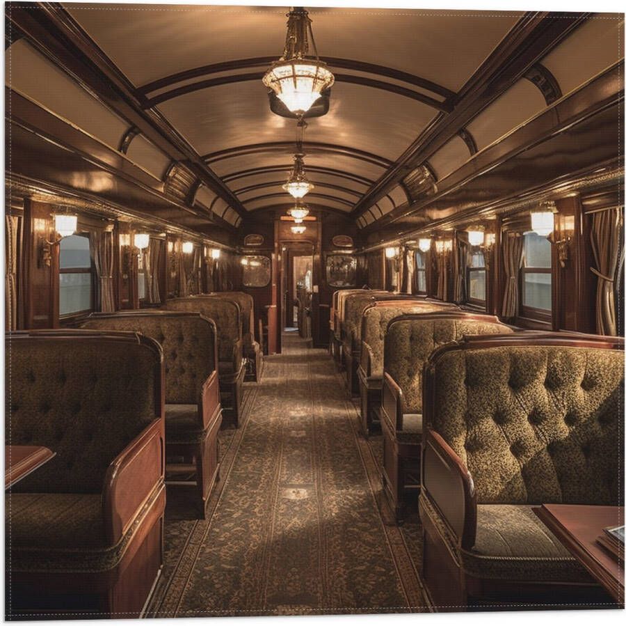 Vlag Trein Stoelen Hout Lampen 50x50 cm Foto op Polyester Vlag