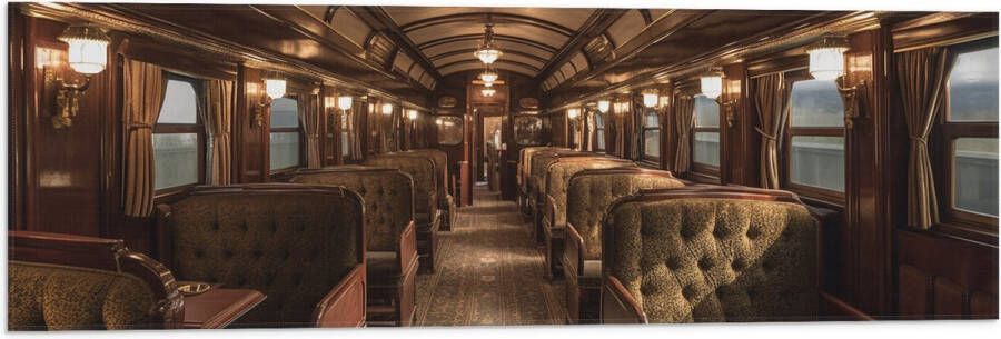 Vlag Trein Stoelen Hout Lampen 90x30 cm Foto op Polyester Vlag