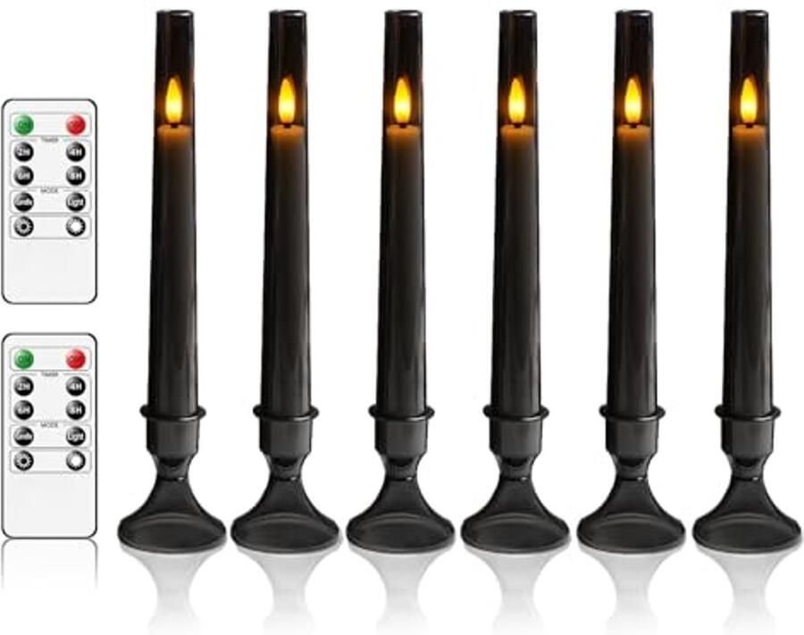 Vlamloze Conische Kaarsen – 6 Stuks – Acryl LED Raamkaarsen voor Tafel en Bruiloft Decor – Grijs