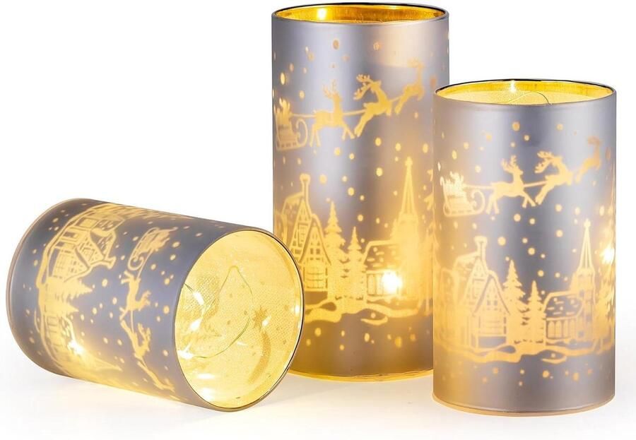 Kerstversiering Kandelaars Vlamloze kaars zilver rendier met led licht Tafel middenstuk raam kerstkaarsen Binnen dineren decor Set van 3