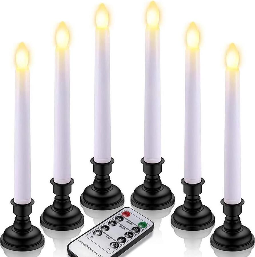Vlamloze raamkaarsen met afstandsbediening timer zwart 6 stuks LED batterij flikkerend thuis tafel bruiloft decoratie Thanksgiving kerst