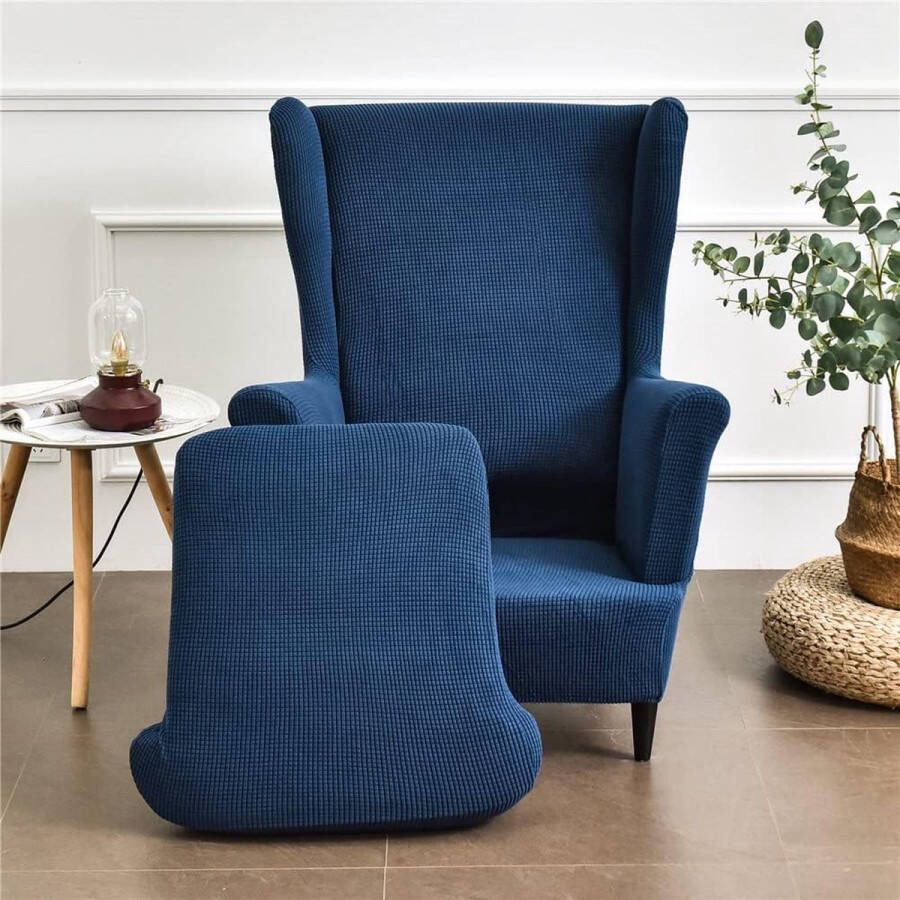Vleugelstoel hoezen 2-delige stretch vleugelstoel hoes modieuze effen kleur fluwelen Strandmon bankhoes meubelbeschermer voor fauteuils voor woonkamer slaapkamer of hotel (marineblauw)