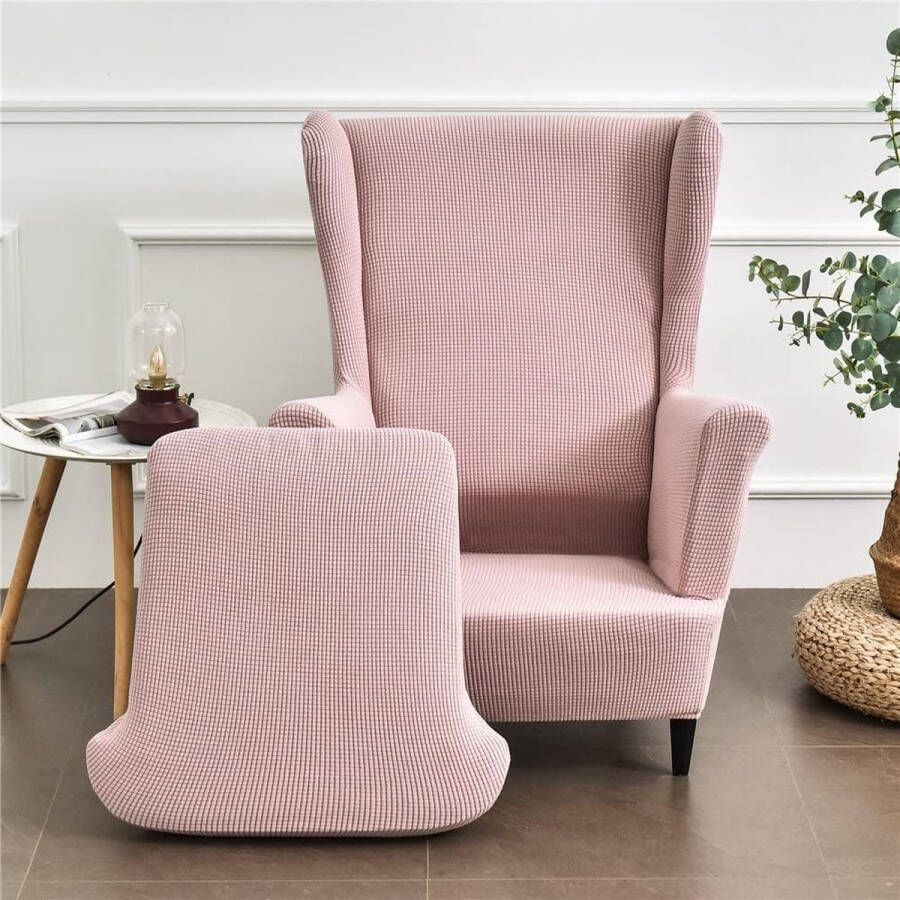 Vleugelstoel hoezen 2-delige stretch vleugelstoel hoes modieuze effen kleur fluwelen Strandmon bankhoes meubelbeschermer voor fauteuils voor woonkamer slaapkamer of hotel (roze)