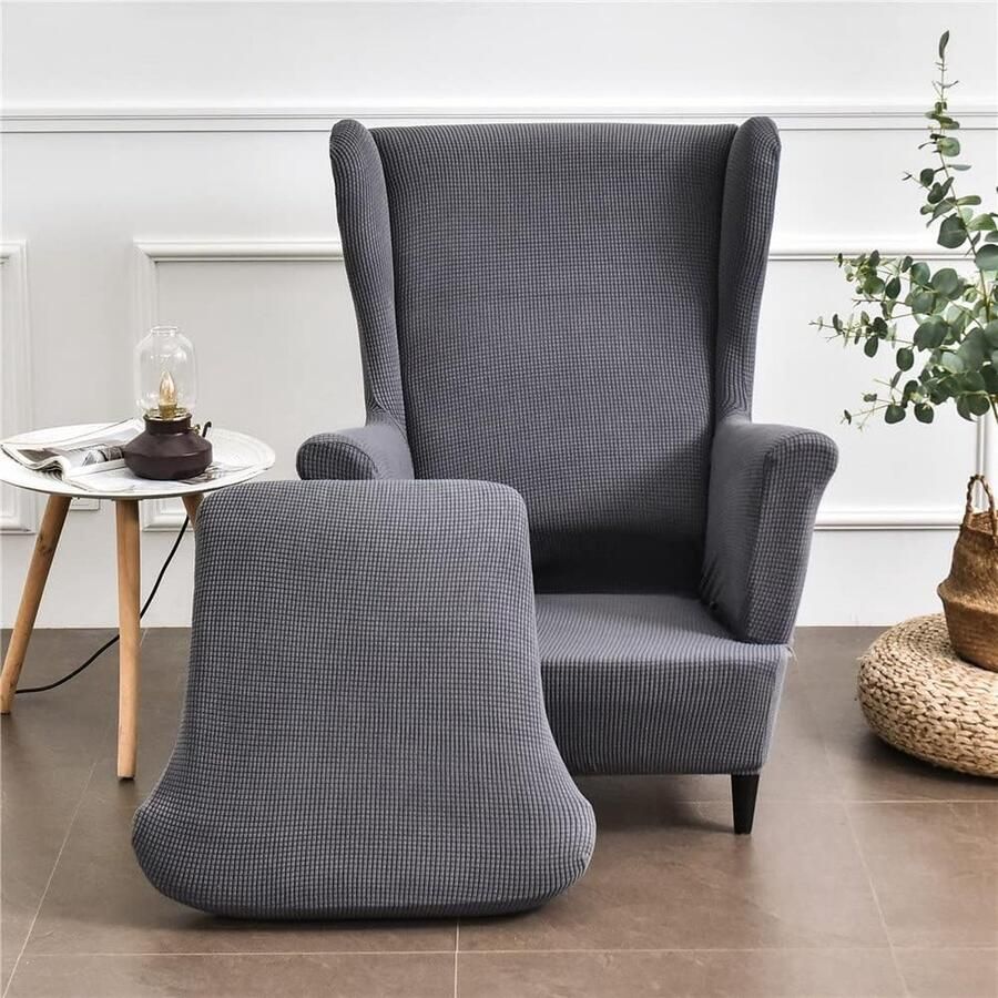 Vleugelstoel hoezen 2-delige stretch vleugelstoel hoes modieuze effen kleur. Fluwelen Strandmon bankhoes. Meubelbeschermer voor fauteuil stoelen voor woonkamer slaapkamer of hotel (antraciet)