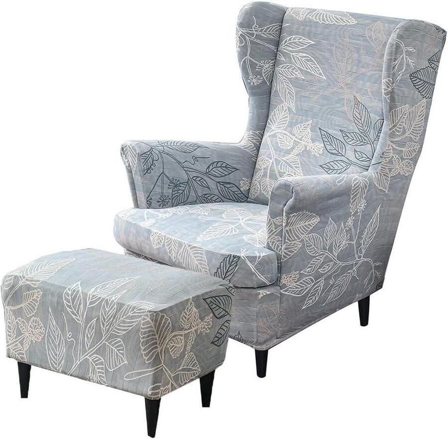 Vleugelstoelhoes voor fauteuil stoel wasbare hoes met Ottomaanse hoes eenvoudige bladeren slaapkamer of hotel
