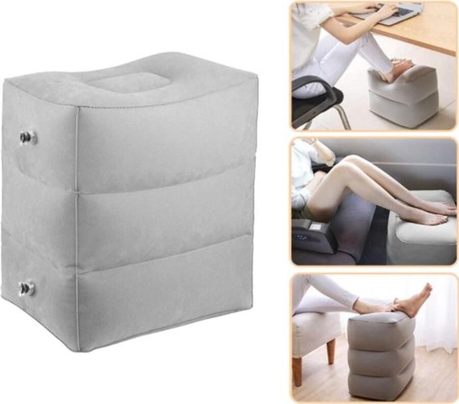 Vliegtuigbedje Opblaasbare Voetensteun Voetenkussen Voetenbankje 3 Hoogte Standen Reiskussen Multifunctioneel Opblaasbaar Kussen Voor Voetsteun In Vliegtuigen Auto's Bussen Treinen Kantoor 40x30x43 cm Grijs 1 Stuk