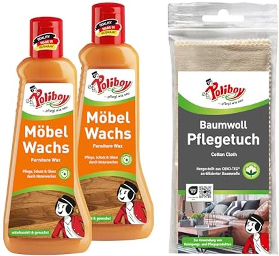 Vloeibare Houtwas voor Meubelverzorging en Impregnatie 2 x 200 ml met Katoenen Doek