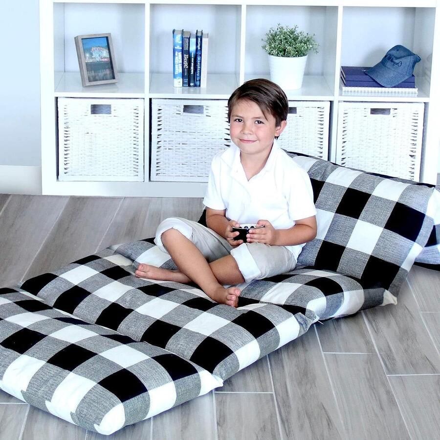 Vloer kussensloop matras bed ligstoel hoes zwart wit queen gezellige zitoplossing voor kinderen en volwassenen fauteuil kussen voor lezen tv-tijd logeerpartijtjes en peuter floor pillow