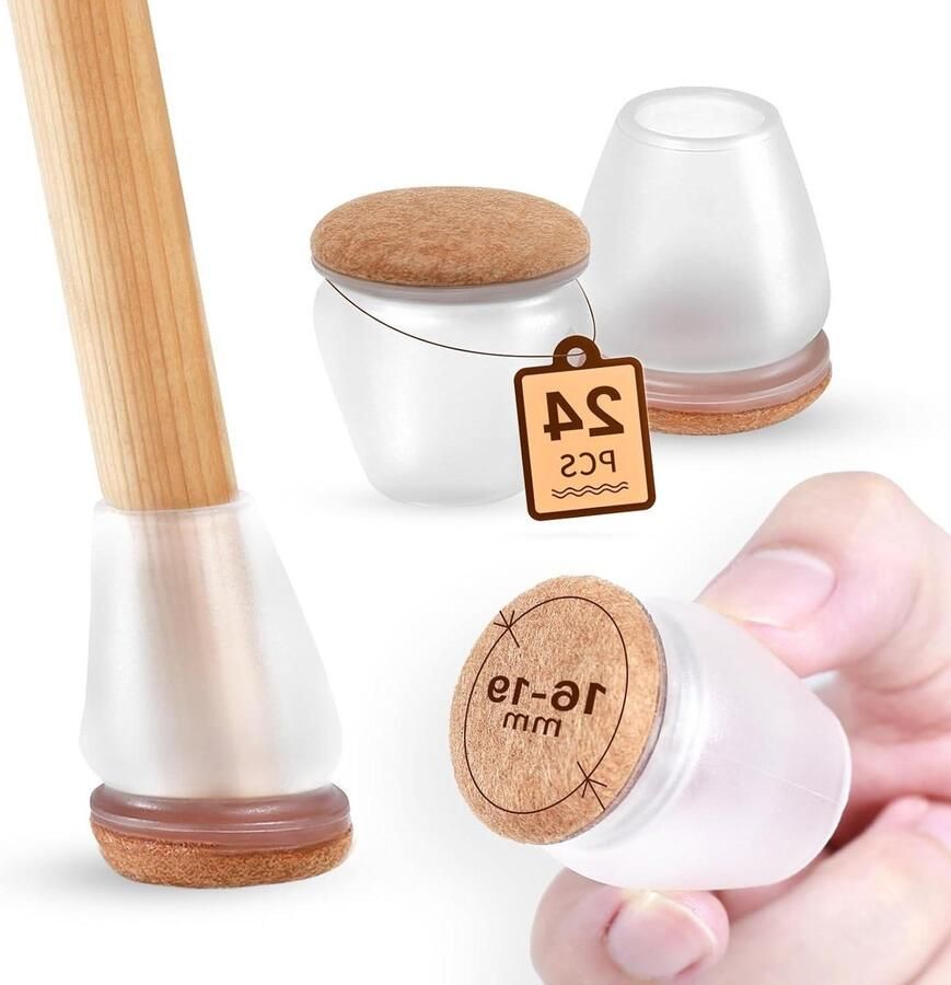 Vloerbeschermers 24 stuks transparante siliconen Stoelpootbeschermers 19-32 cm Stoelpootdoppen met vilten pads Geen krassen en geluid