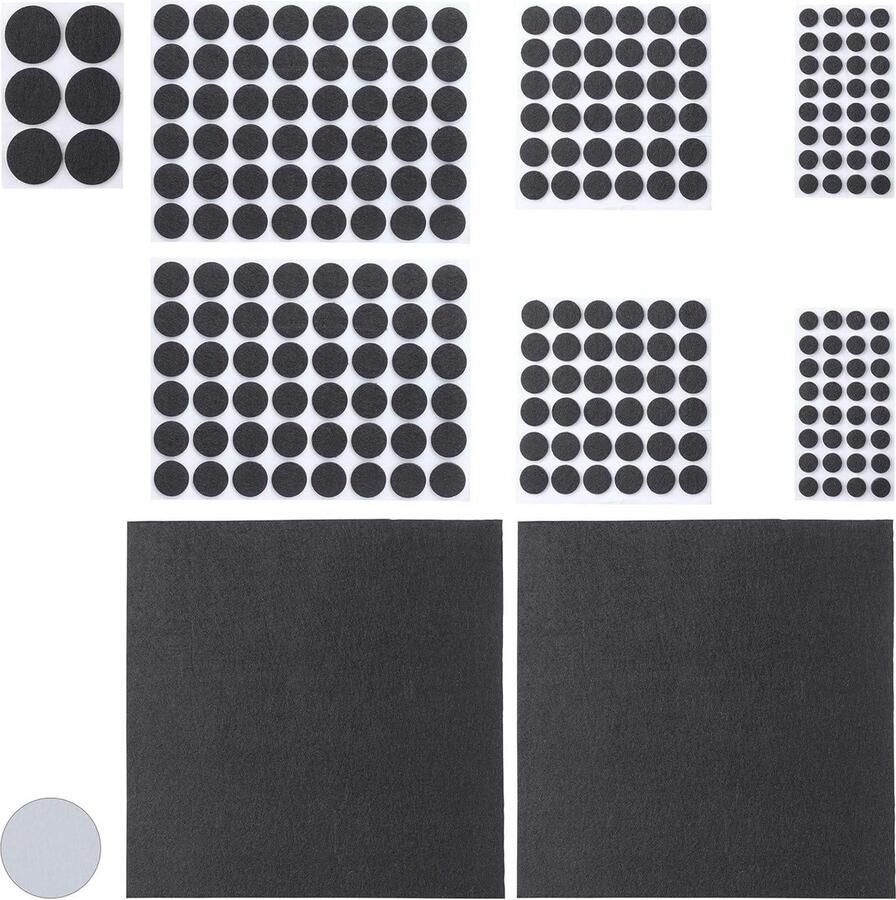 Vloerbeschermers set van 240 meubelglijders antikras vilt groottes zelfklevend zwart