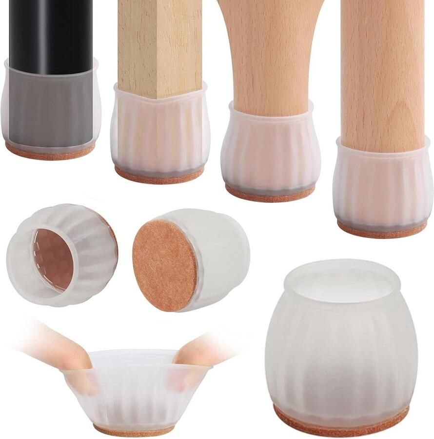 Vloerbeschermers siliconen Set van 8 transparante vloerbeschermers voor hardhouten vloeren Stoelpootdoppen met vilten bekleding Krassenbescherming