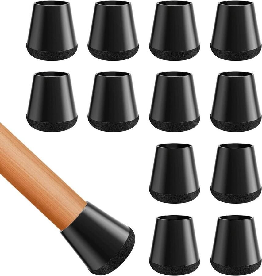 Allecto Plus Stoelpoot Vloerbeschermers 12 stuks met siliconen vilt Meubelpoothoes Beschermende doppen met pads. Beschermt stoelpoten (19-23 mm)