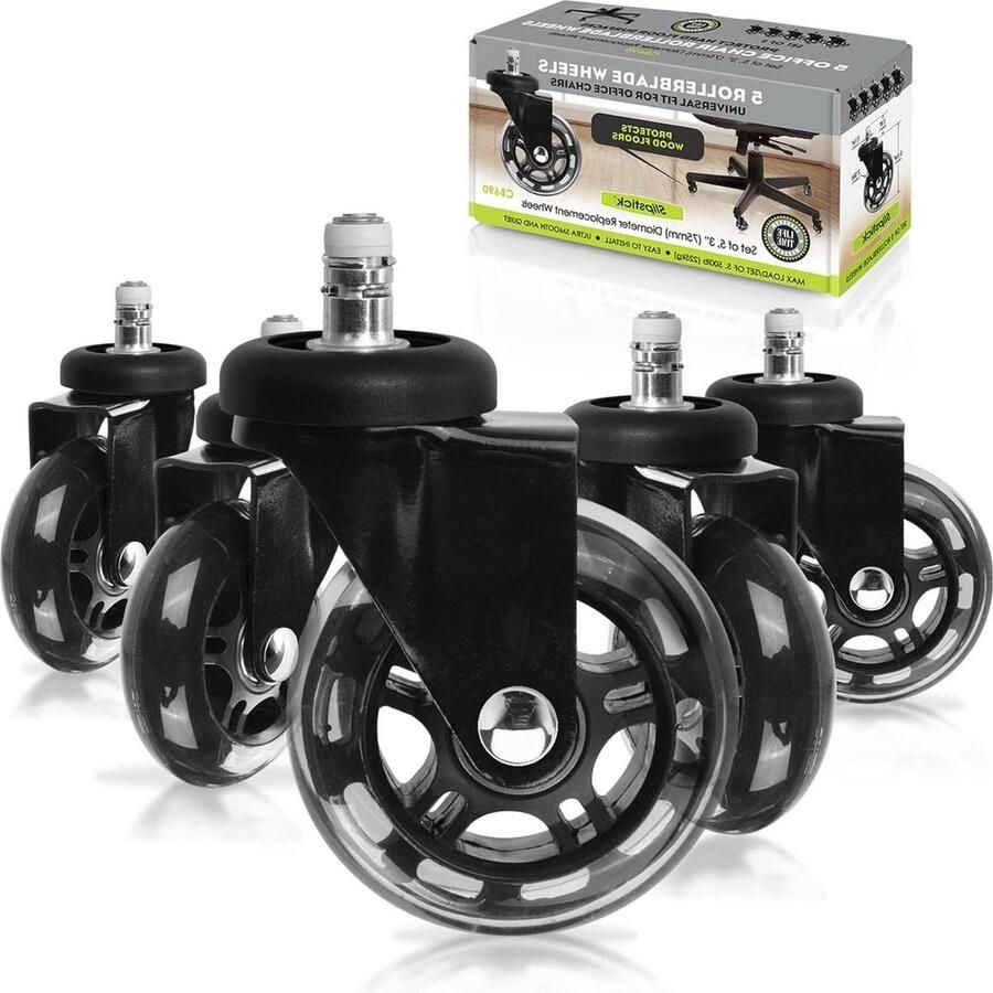 Vloerbescherming Bureaustoel Wielen met 76 mm Rubber Wielen Helder Zwart Zwart Set van 5