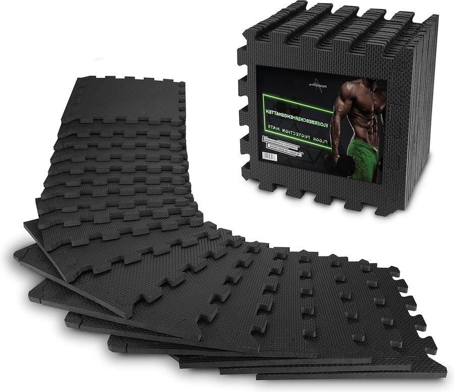 Vloerbeschermingsmat fitness Extra dikke vloermatten Antislip beschermingsmatten voor fitnessruimte AthleticPro [31x31cm 18 stuks] floor mat