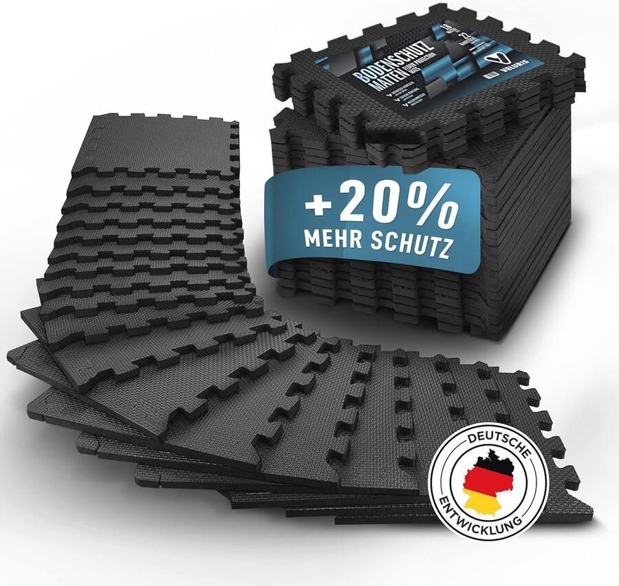 Vloerbeschermingsmat voor fitness en sport 18 extra dikke antislip matten veelzijdig 31 x 31 cm