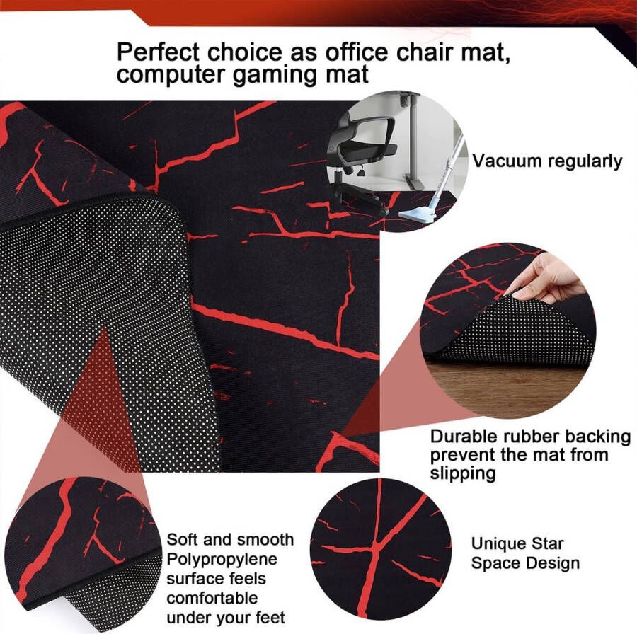Vloerbeschermingsmat voor tapijten antislip 90 x 120 cm rechthoekig stoelonderlegger gaming bureaustoelmatten bureaustoel onderlegger voor parket laminaat harde vloeren zwart rood