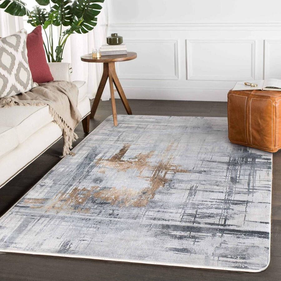 Vloerkleden Modern Designer voor Woonkamer Laagpolig Vloerkleed voor Woonkamer Slaapkamer Grijs (Grijs Goud 120 x 160 cm)