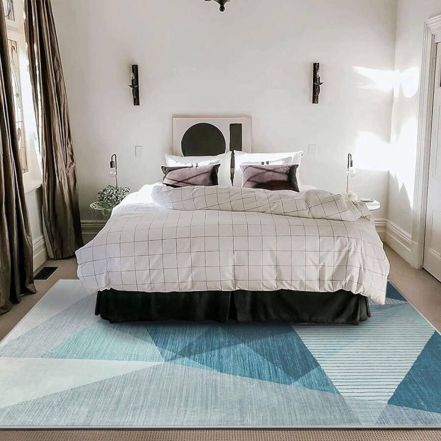 Vloerkleden moderne abstracte geometrische tapijten woonkamer antislip laagpolig tapijt blauw grijs zachte grote tapijten voor slaapkamer woondecoratie tapijt (blauw grijs 200 x 300 cm)